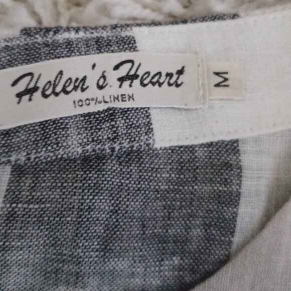 Helen’s Heart 100% Linen Plaid Tunic Top Women’s M Beige Black Gray Asymmetrical - Picture 3 of 8